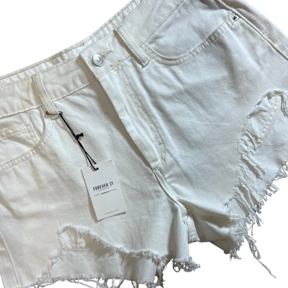 Forever 21 White Distressed high waist cut off Jean Shorts Size 27